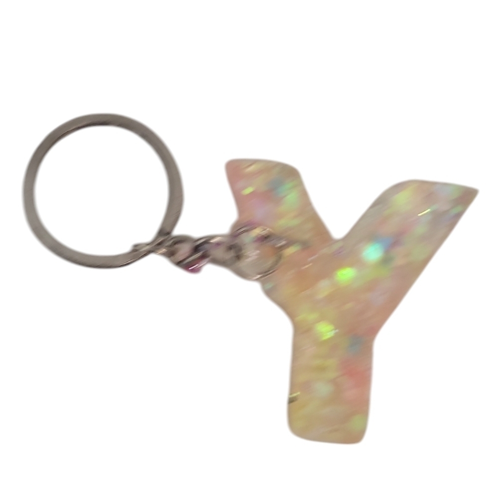 Fortune Y Resin Alphabet Letter  Keychain Sparkly Glitter Key Chain Bag